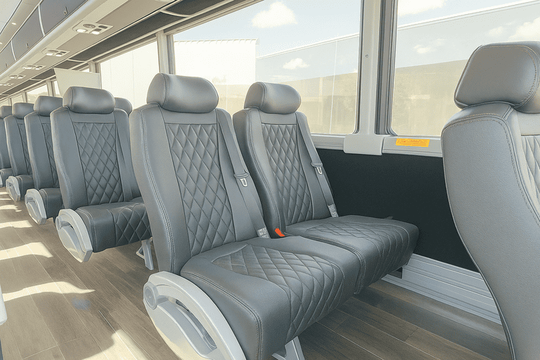 interior of Eugene Minibus Company charter bus